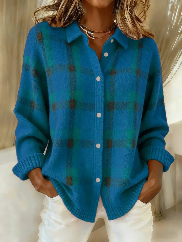 Amélie | Cozy Plaid Knit Cardigan