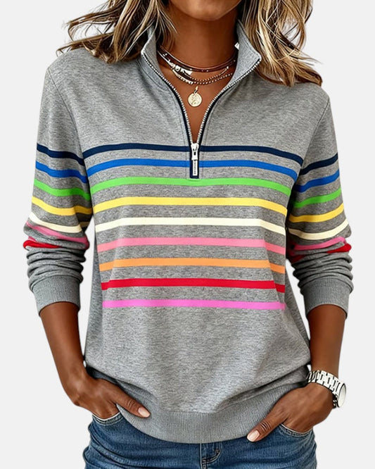 Wren | Rainbow Striped Zip Sweatshirt