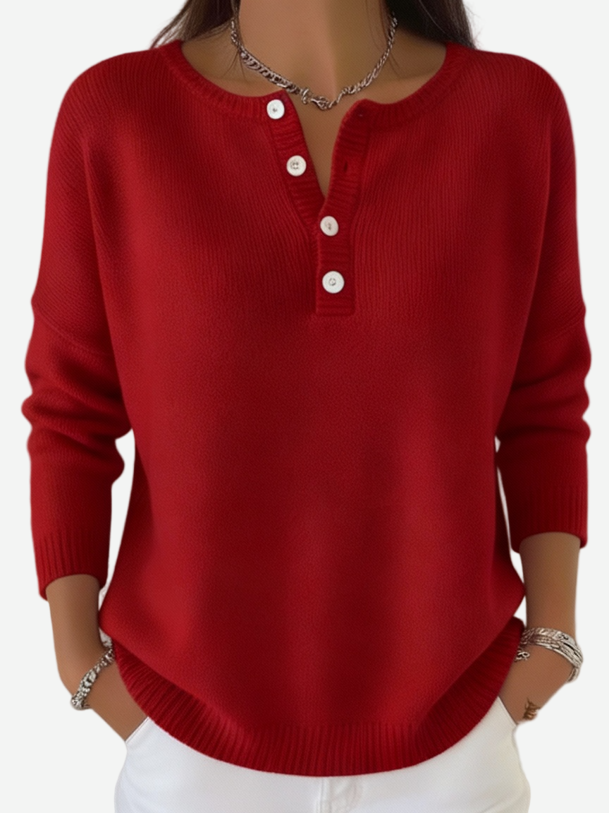Corinne - Soft Henley Collar Sweater
