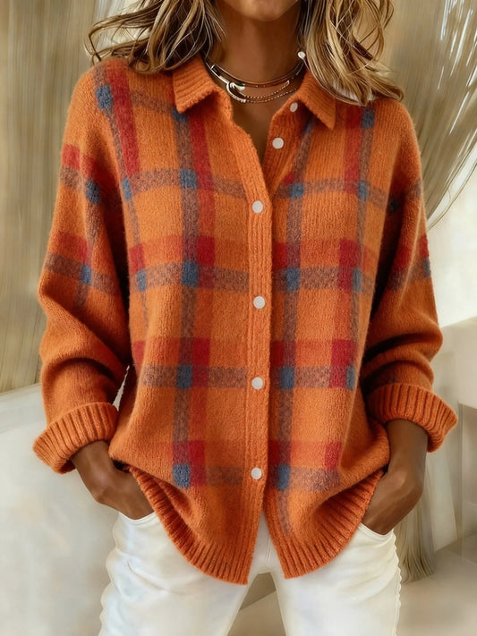 Amélie | Cozy Plaid Knit Cardigan