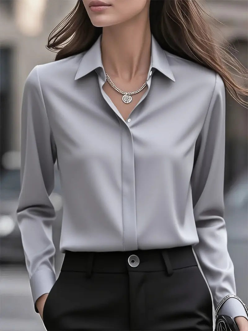Raya™ | Elegant Long Sleeve Button-Down Top