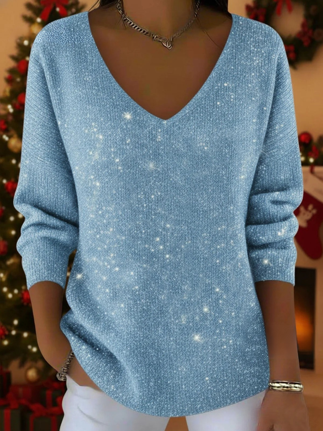 Falyn - Elegant V-Neck Sparkle Sweater