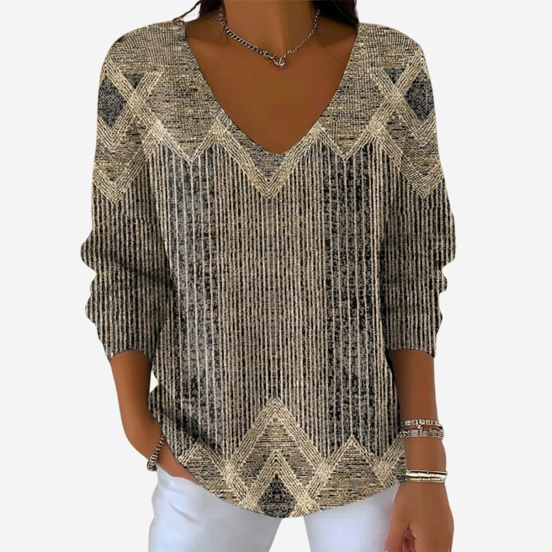 Vintage Striped V-Neck Collar Sweater