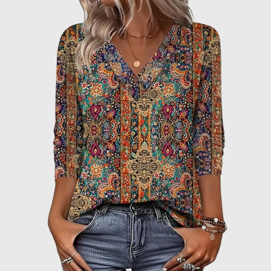 Rosalinda - Vintage Ethnic Print Long Sleeve Sweater