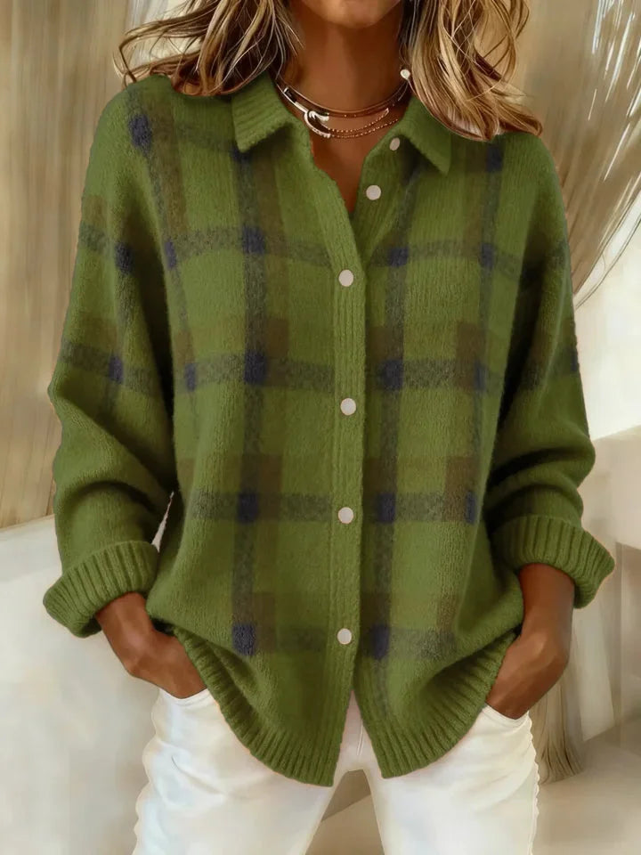 Amélie | Cozy Plaid Knit Cardigan