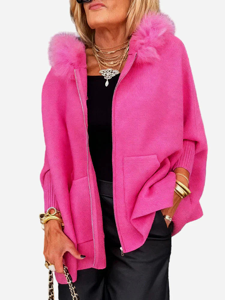 Amara - Casual Full-zip hoodie with Faux Fur Collar